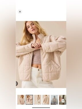 Altar'd State Quilted Corduroy Puffer Jacket in Cream